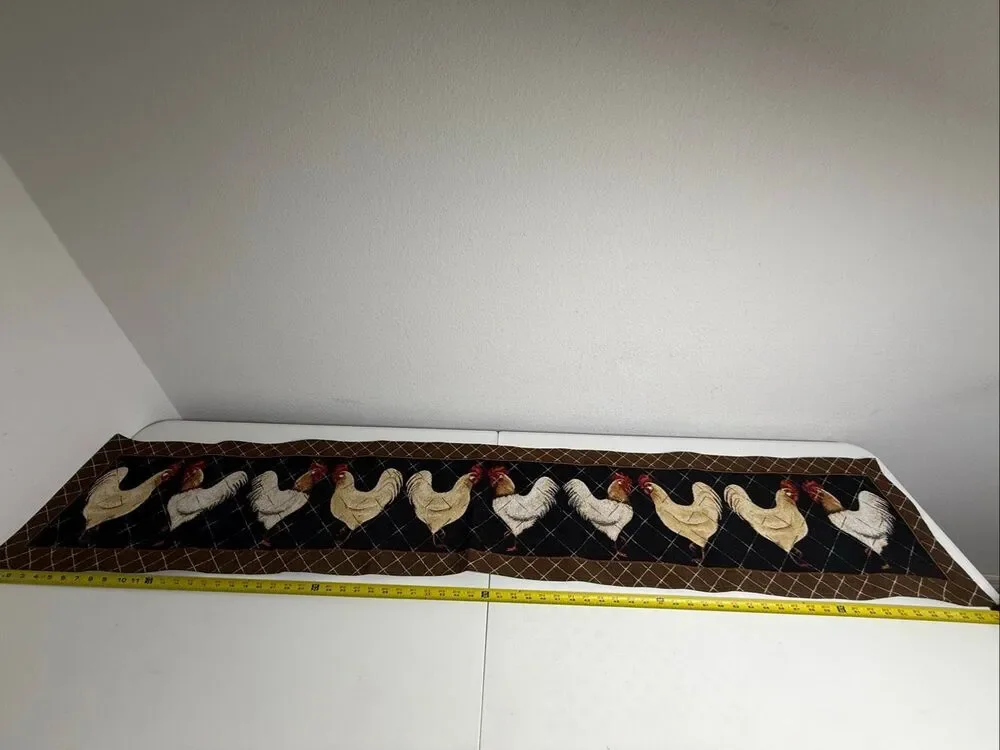 Vintage Handmade Rooster Table Runner Farmhouse Country Rustic Tapestry 70 x 12